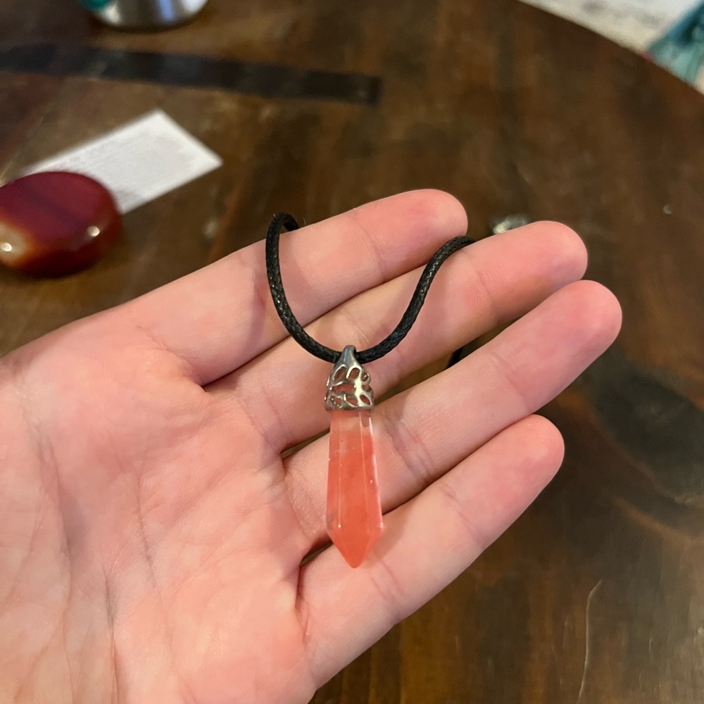 Strawberry Quartz Crystal Necklace